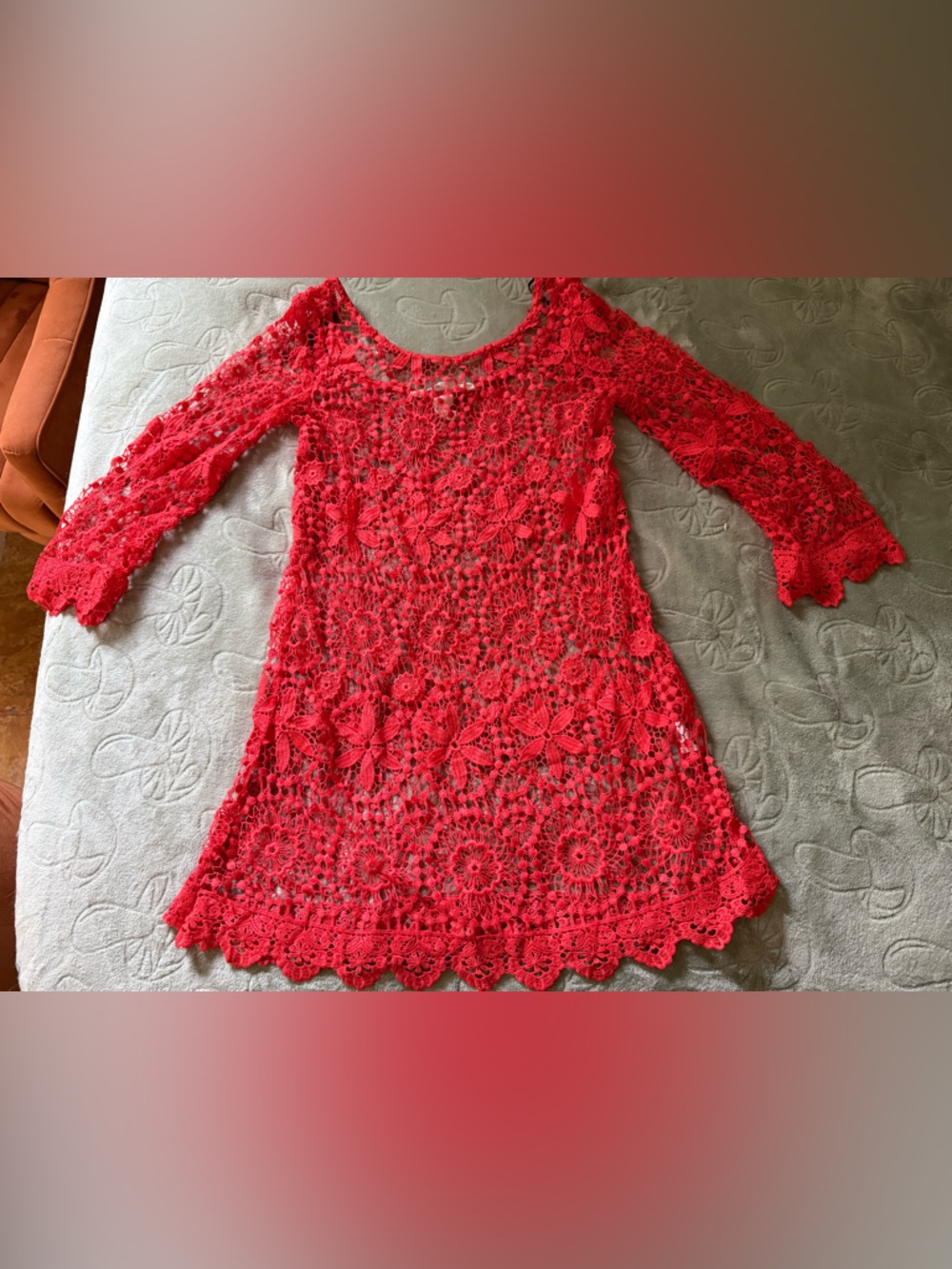 H&M Coral Red Crochet Lace Festival Dress